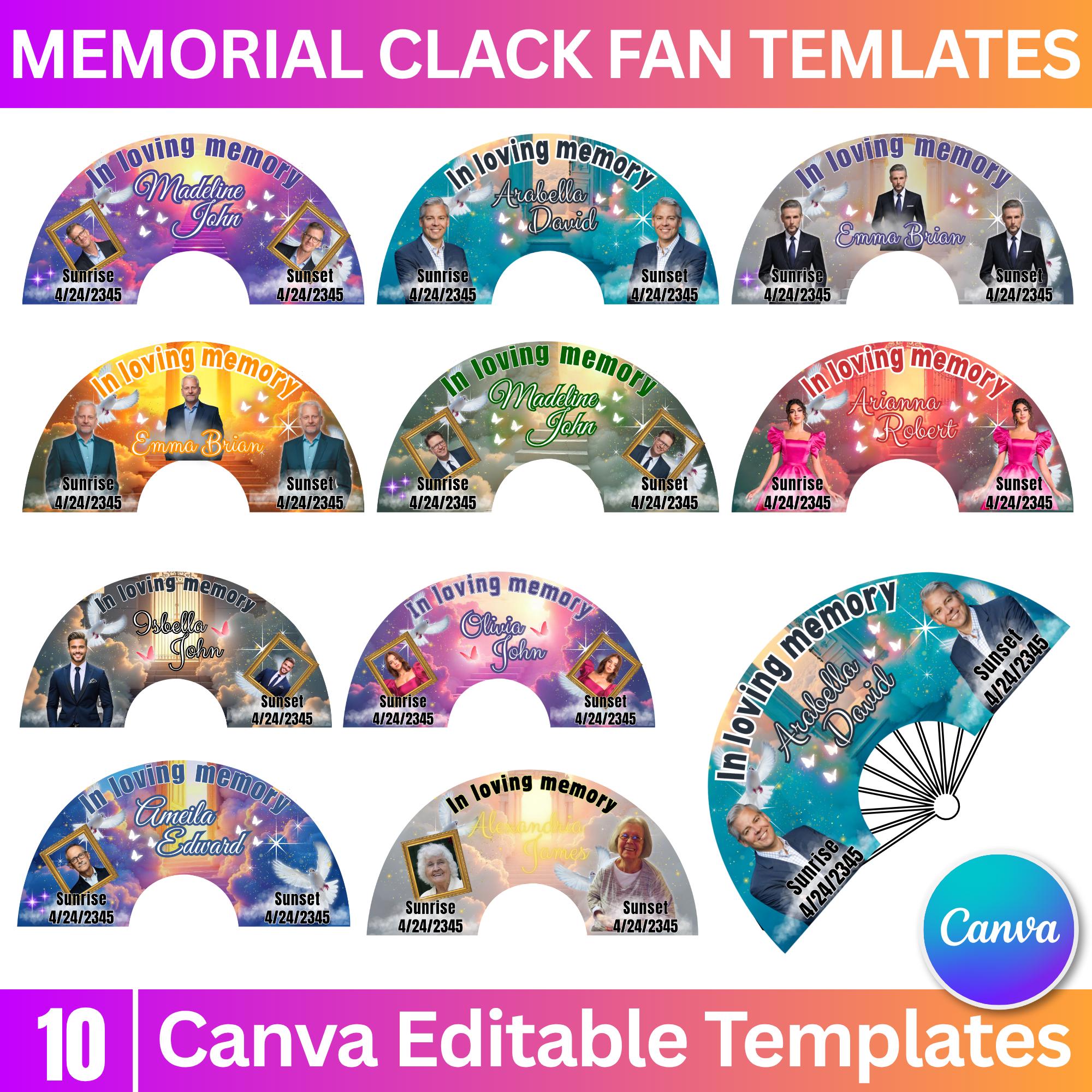 10 In Loving Memory Clack Fan Canva Editable Templates, In Loving Memory Templates, Memorial Canva Template, Funeral Memorial Clack Fan - Editable Memorial Canva Template