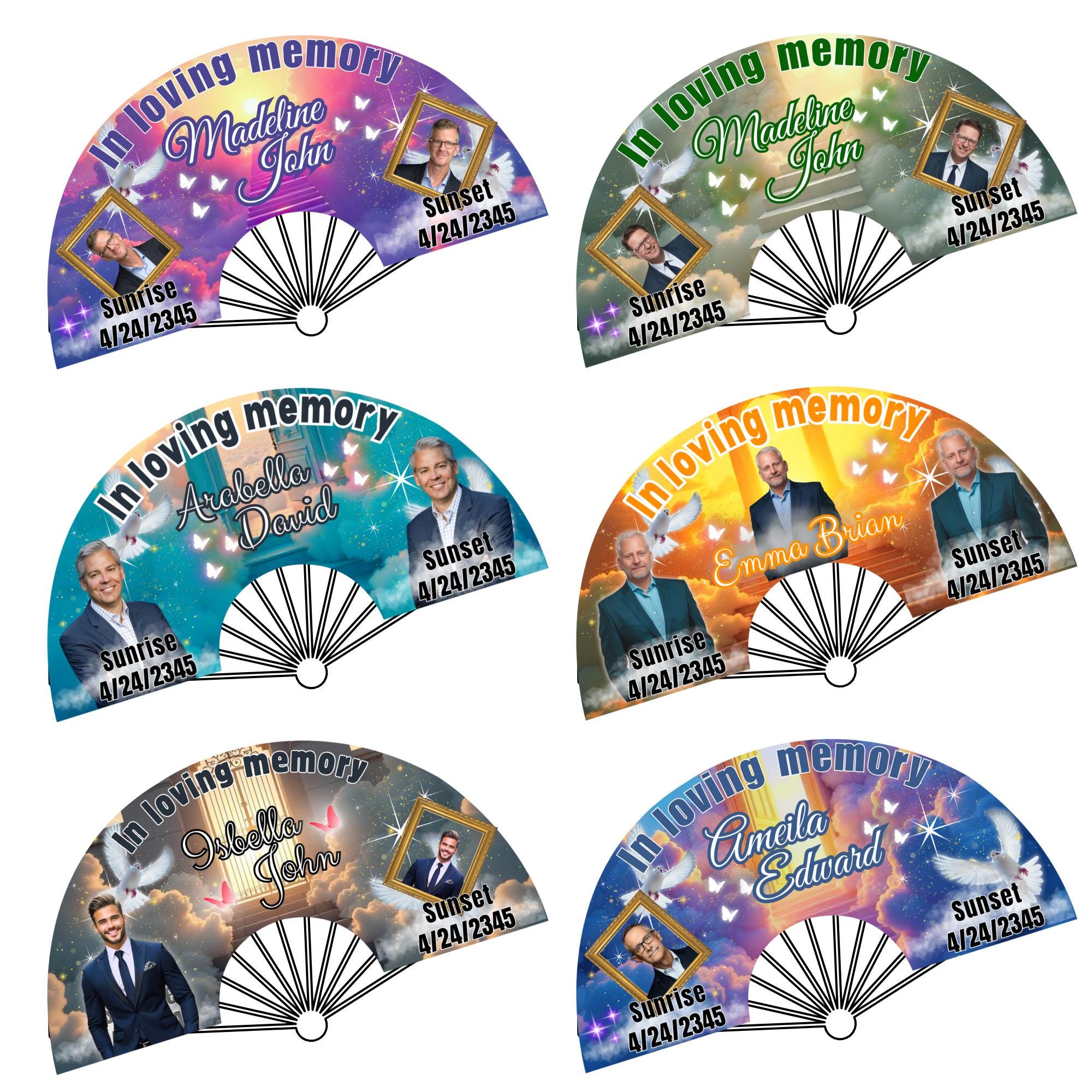 10 In Loving Memory Clack Fan Canva Editable Templates, In Loving Memory Templates, Memorial Canva Template, Funeral Memorial Clack Fan - Editable Memorial Canva Template