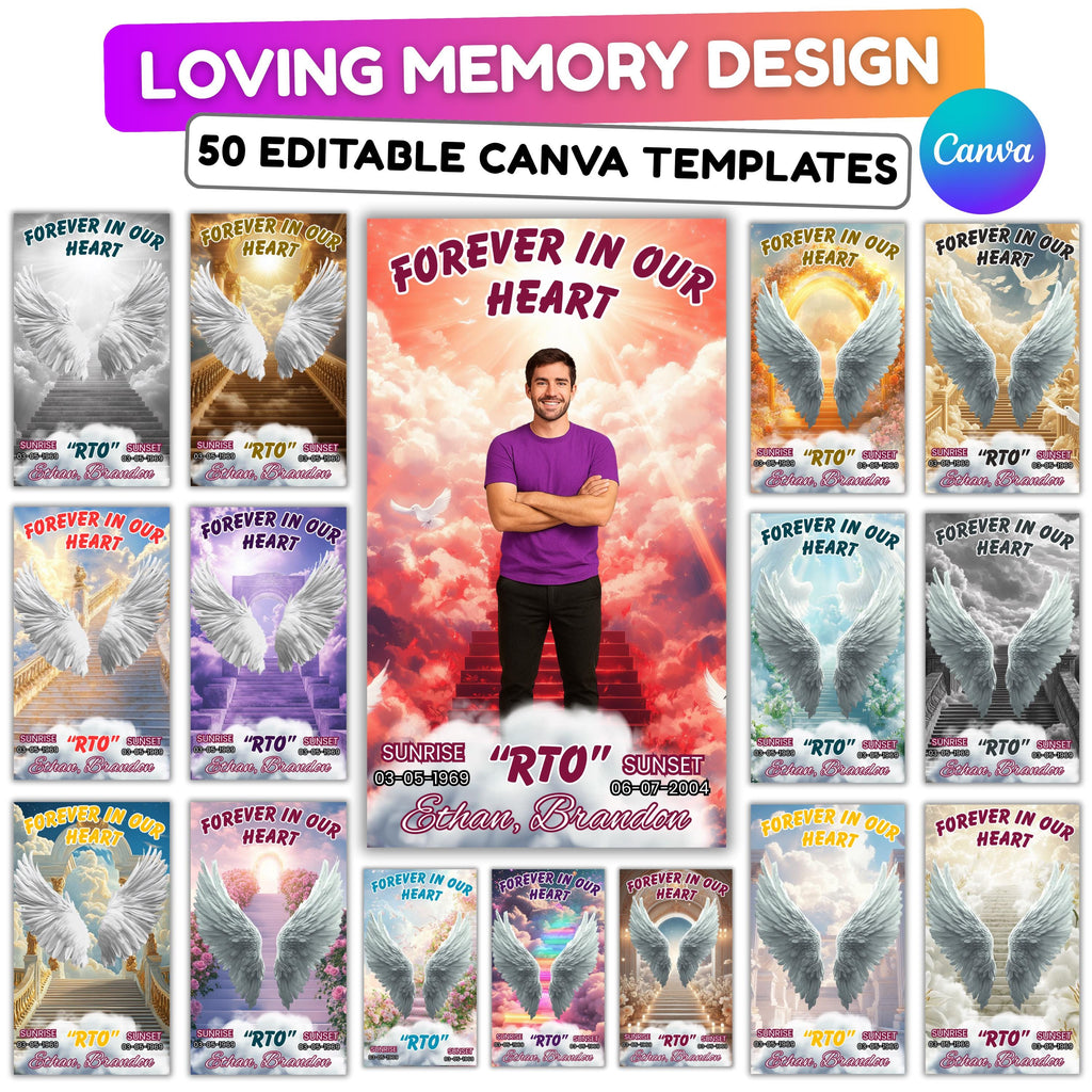 50 In Loving Memory Editable Canva Templates, Memorial Editable Templates, Funeral & Celebration of Life Graphics, Digital Download - Editable Memorial Canva Template