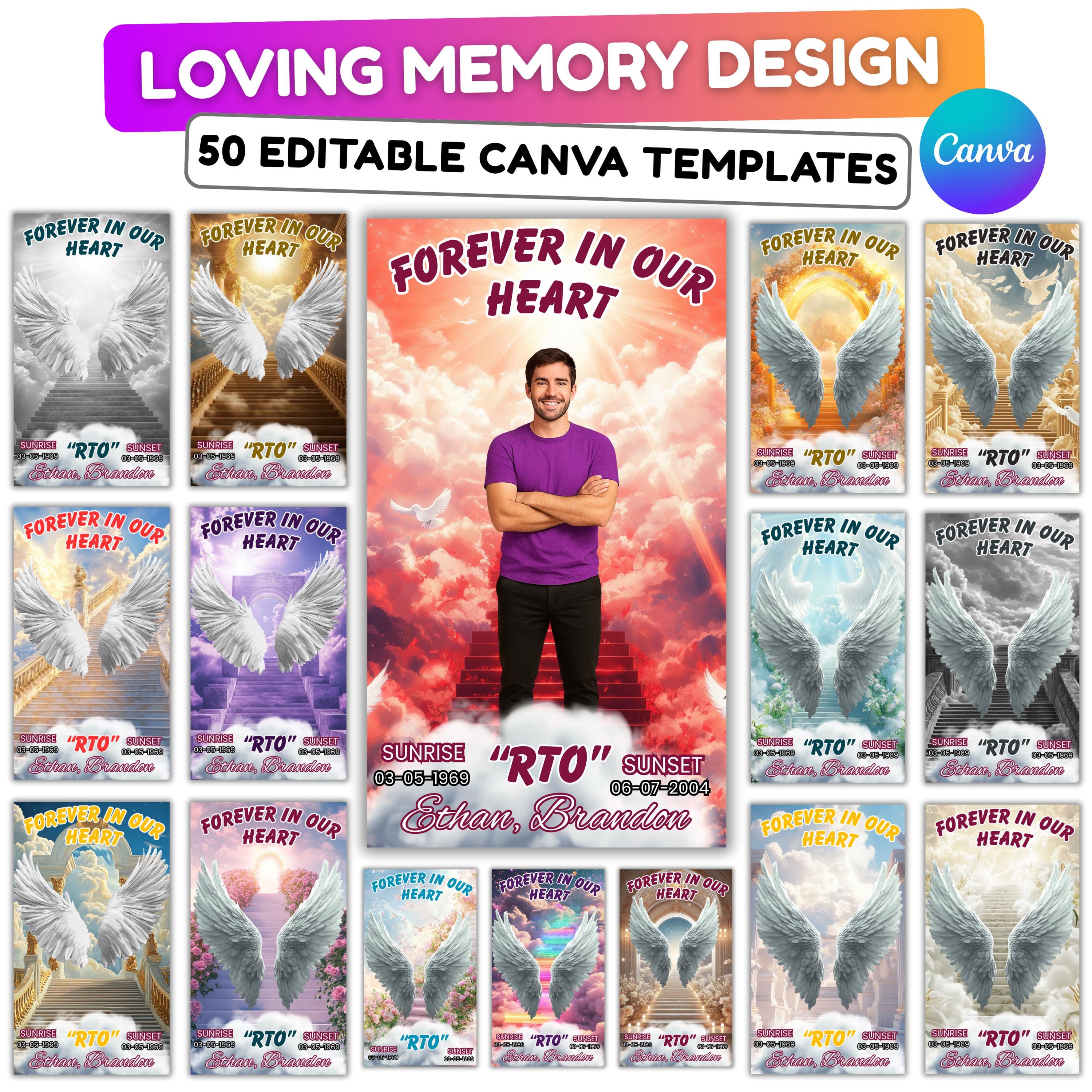 50 In Loving Memory Editable Canva Templates, Memorial Editable Templates, Funeral & Celebration of Life Graphics, Digital Download - Editable Memorial Canva Template