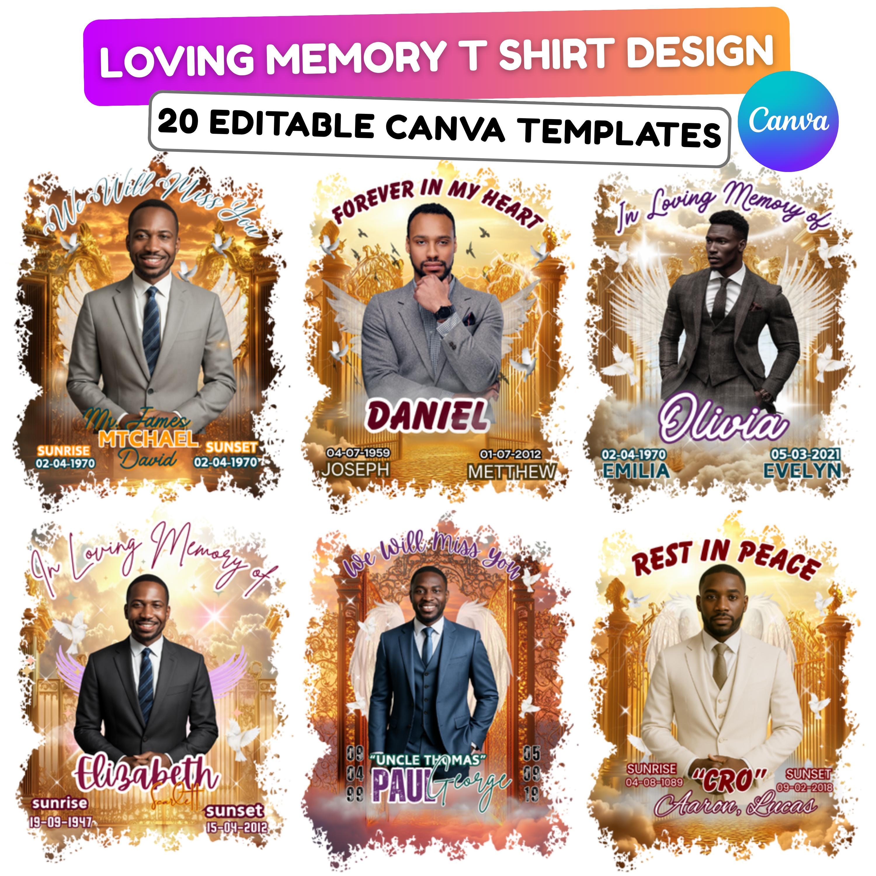 20 In Loving Memory Golden T Shirt Canva Editable Template, Forever In My Heart, Memorial Shirt Canva Template, Rest In Peace Canva Template - Editable Memorial Canva Template