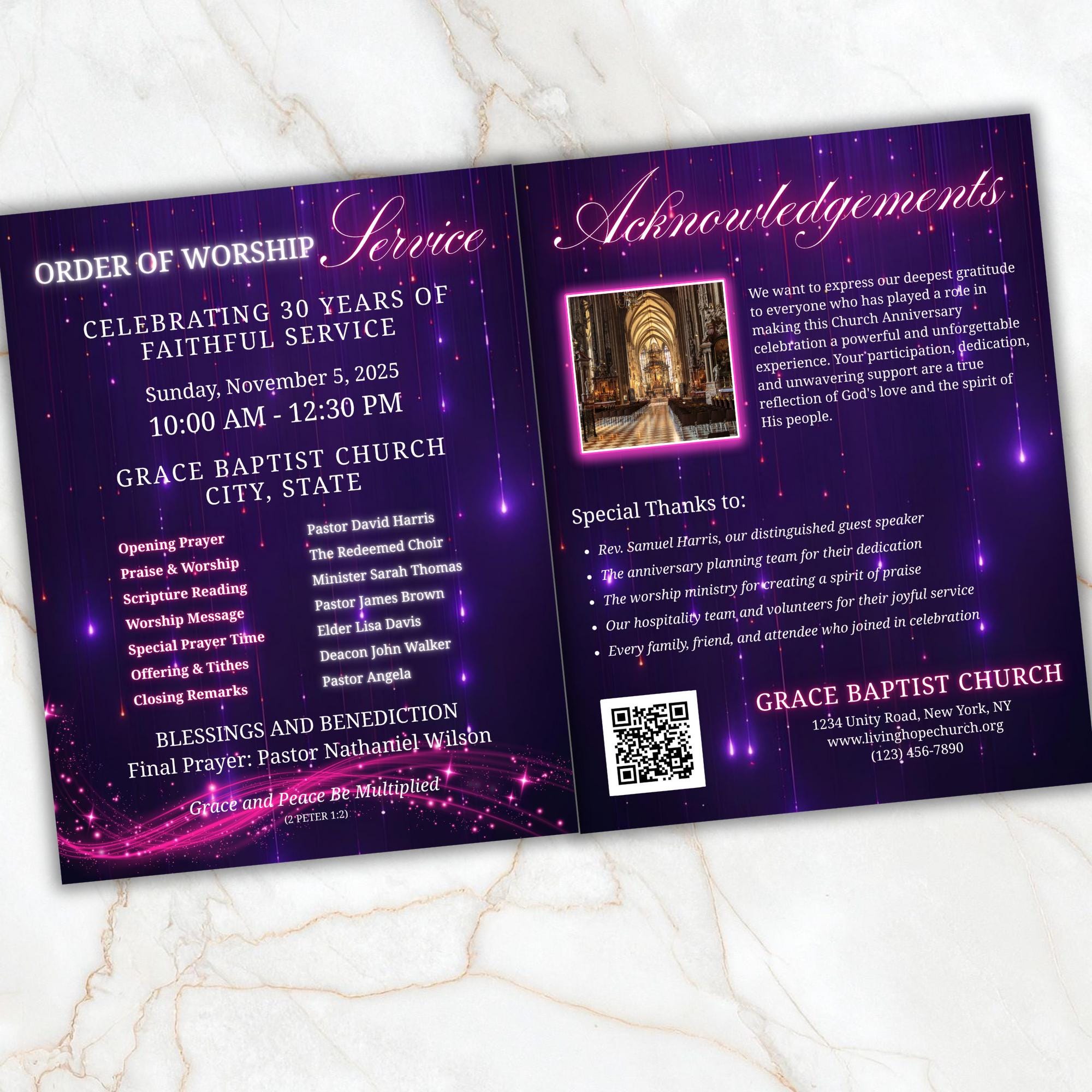 Church Anniversary Program Template, Editable Bifold 8.5x11” Design, Church Appreciation Program, Anniversary & Faith Celebration - Editable Memorial Canva Template