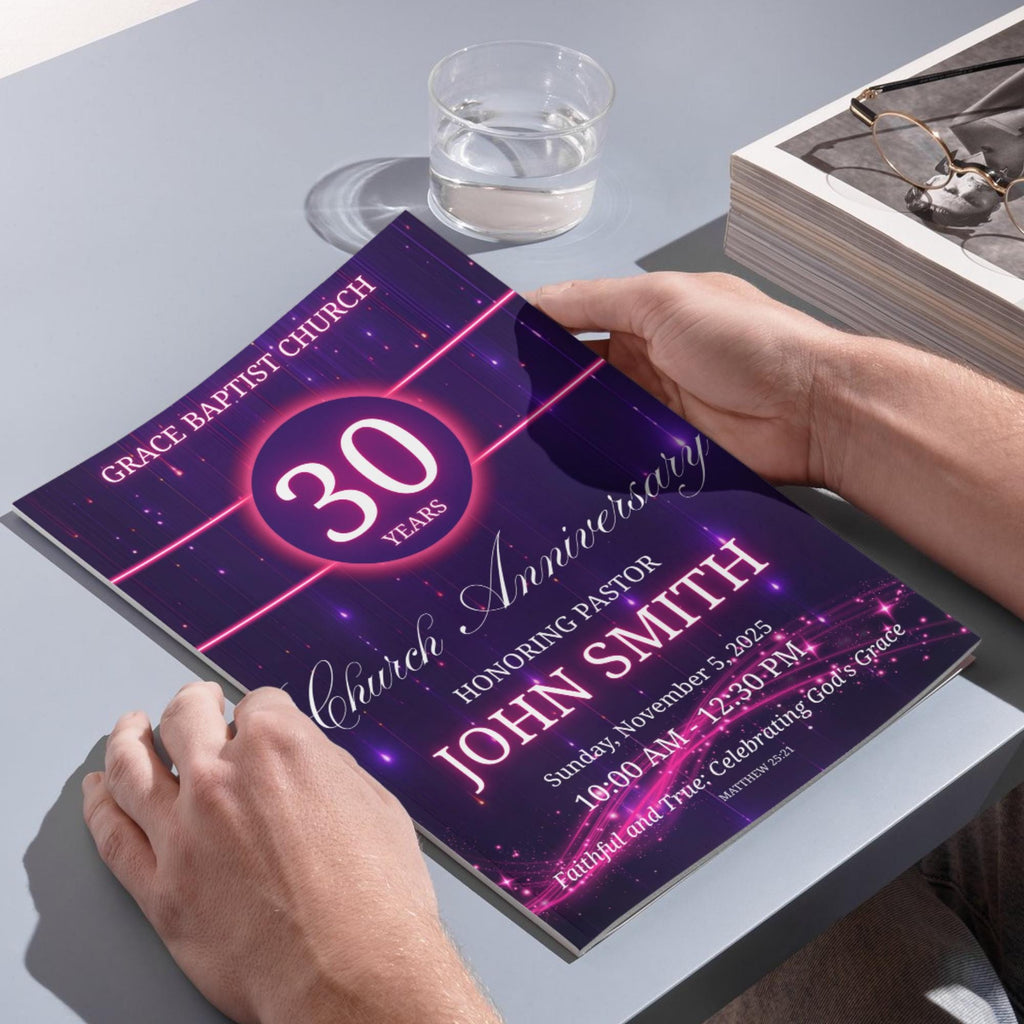 Church Anniversary Program Template, Editable Bifold 8.5x11” Design, Church Appreciation Program, Anniversary & Faith Celebration - Editable Memorial Canva Template