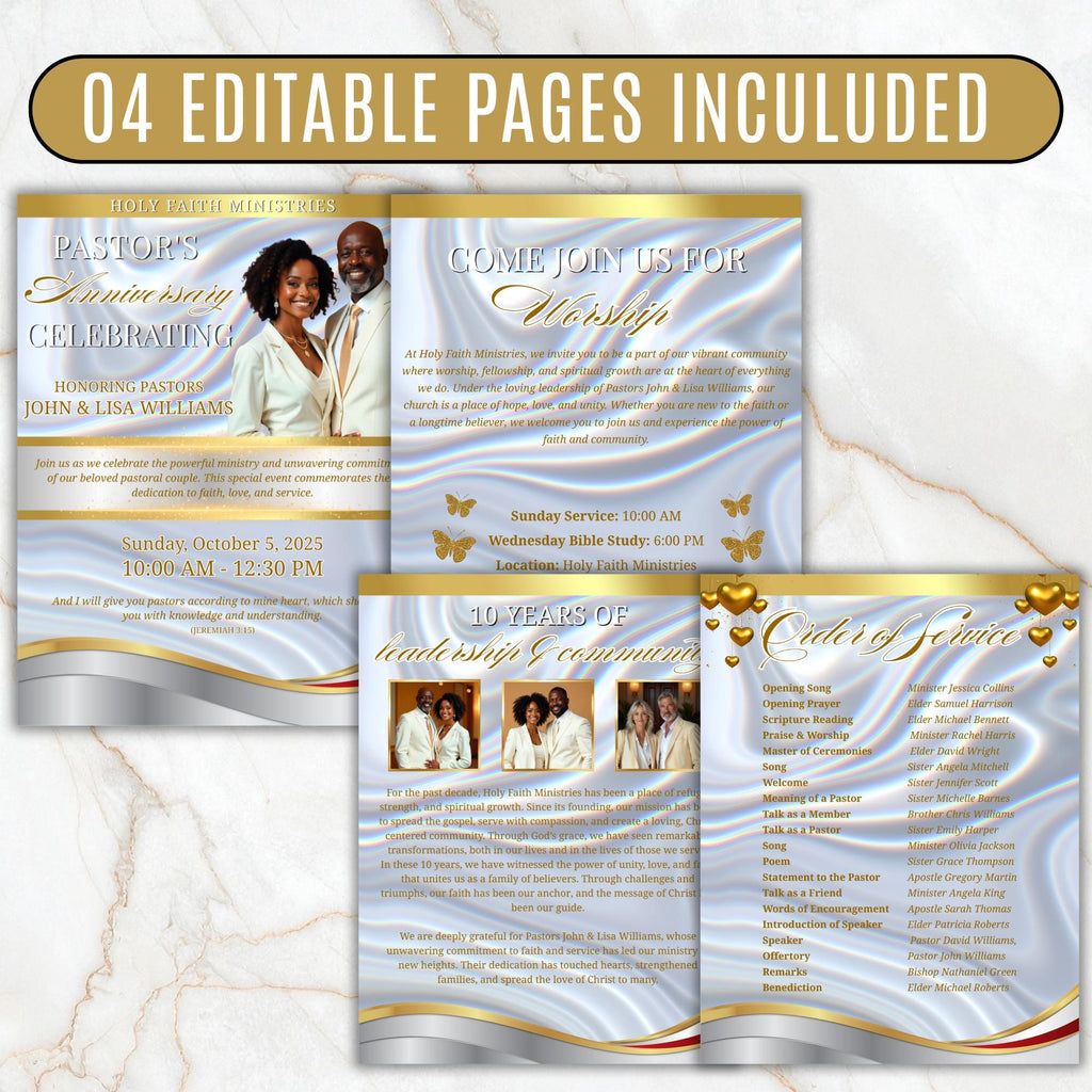 Church Anniversary Program Template, Editable Bifold 8.5x11” Design, Church Appreciation Program, Anniversary & Faith Celebration - Editable Memorial Canva Template