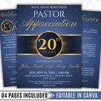 4 Pages Blue Church Program Template, Bi-Fold Funeral Program, Church Program Template, Printable & Editable, Instant Download - Editable Memorial Canva Template