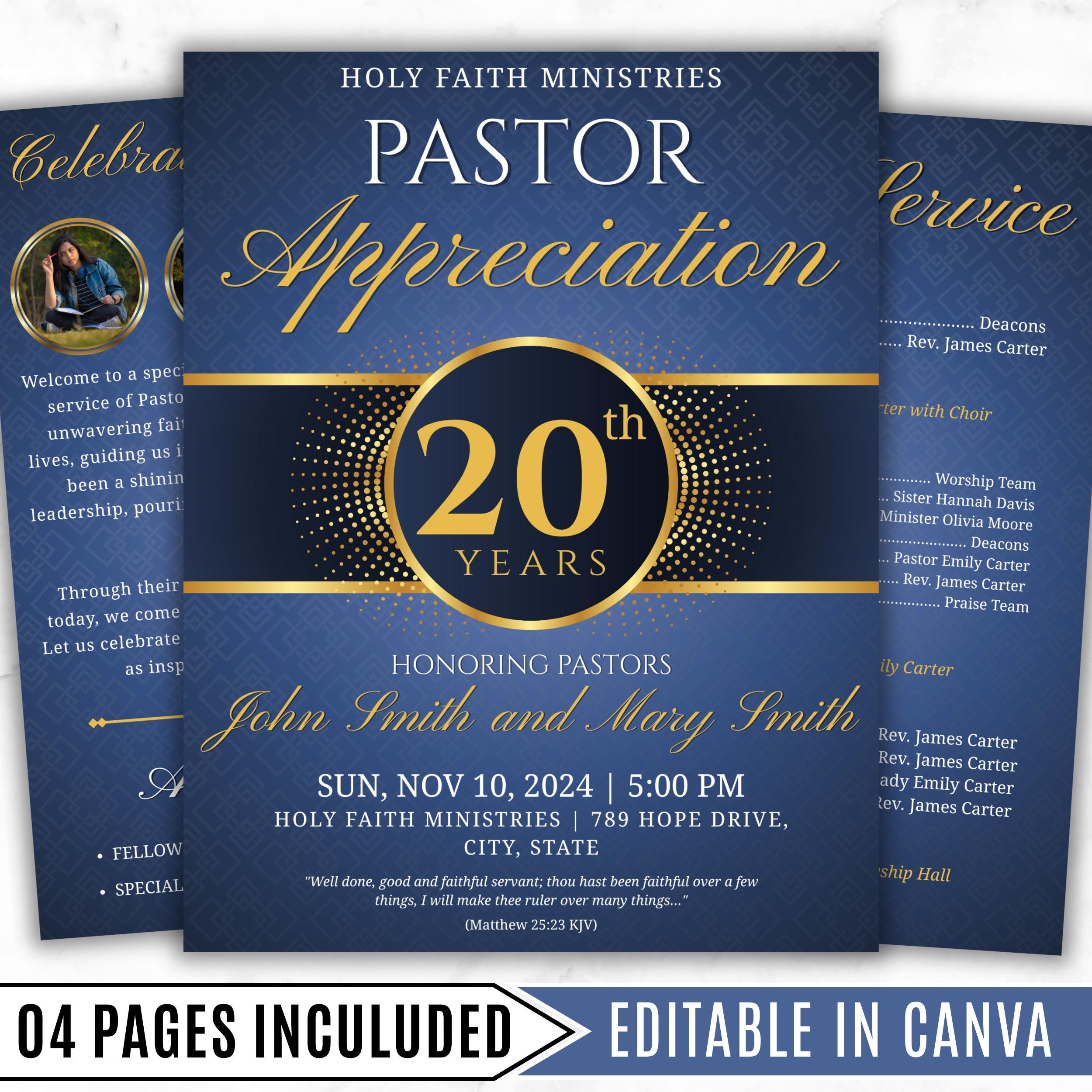 4 Pages Blue Church Program Template, Bi-Fold Funeral Program, Church Program Template, Printable & Editable, Instant Download - Editable Memorial Canva Template