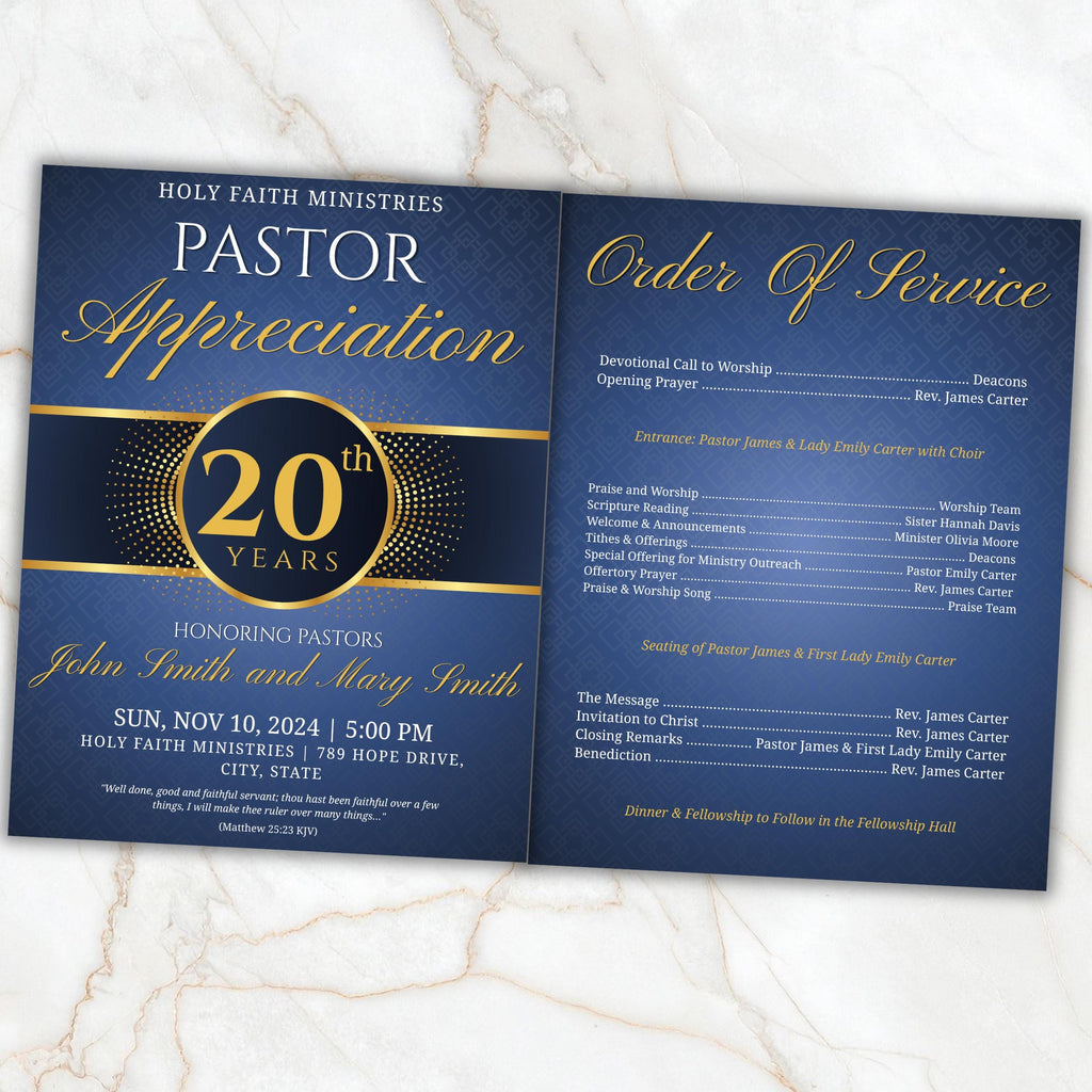 4 Pages Blue Church Program Template, Bi-Fold Funeral Program, Church Program Template, Printable & Editable, Instant Download - Editable Memorial Canva Template
