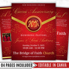 4 Pages Red Church Program Template, Bi-Fold Funeral Program, Church Program Red Gold , Printable & Editable, Instant Download - Editable Memorial Canva Template