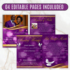 Purple Church Anniversary Program Template, Editable Bifold 8.5x11” Design, Church Appreciation Program, Anniversary & Faith Celebration - Editable Memorial Canva Template
