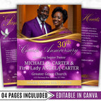 Purple Church Anniversary Program Template, Editable Bifold 8.5x11” Design, Church Appreciation Program, Anniversary & Faith Celebration - Editable Memorial Canva Template