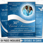 4 Pages Church Anniversary Program Template, Editable Bifold 8.5x11” Design, Church Appreciation Program, Anniversary & Faith Celebration - Editable Memorial Canva Template