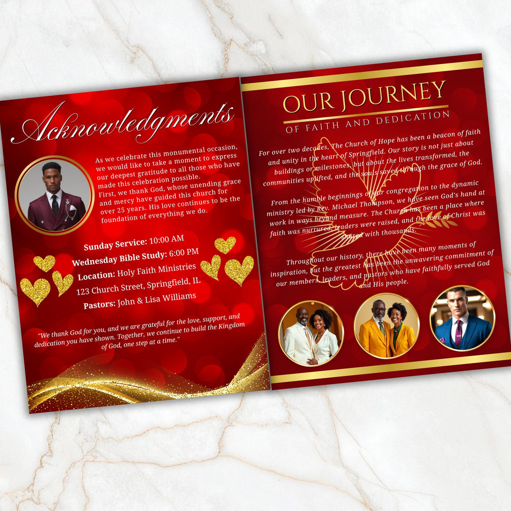Church Anniversary Program Template, Editable Bifold 8.5x11” Design, Church Appreciation Program, Anniversary & Faith Celebration - Editable Memorial Canva Template