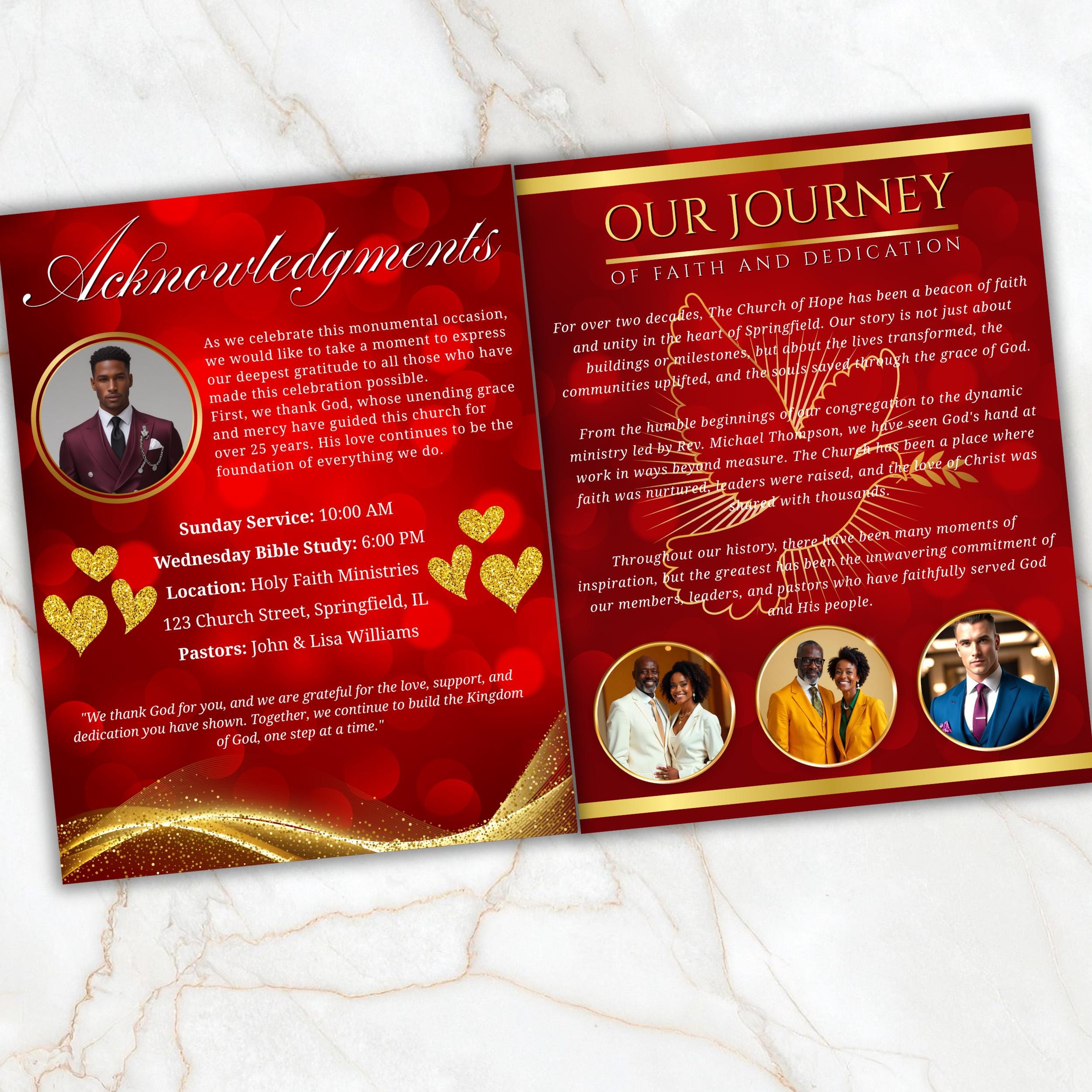 Church Anniversary Program Template, Editable Bifold 8.5x11” Design, Church Appreciation Program, Anniversary & Faith Celebration - Editable Memorial Canva Template