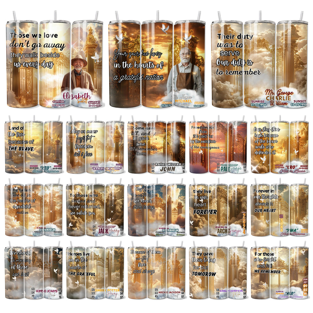 11 In Loving Memory Golden Tumbler Canva Editable Templates, In Loving Memory Template, Memorial Tumbler Canva Template, Funeral Celebration - Editable Memorial Canva Template