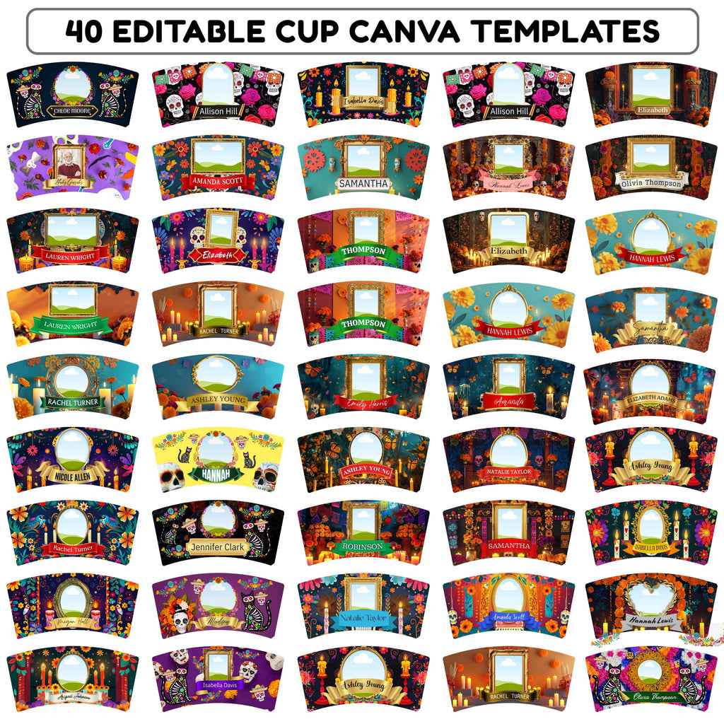 40 Día De Los Muertos Cup Labels Editable Templates, Dia de los Muertos Cup Altar Decor Stickers, Velas Etiquetas, Digital Download - Editable Memorial Canva Template