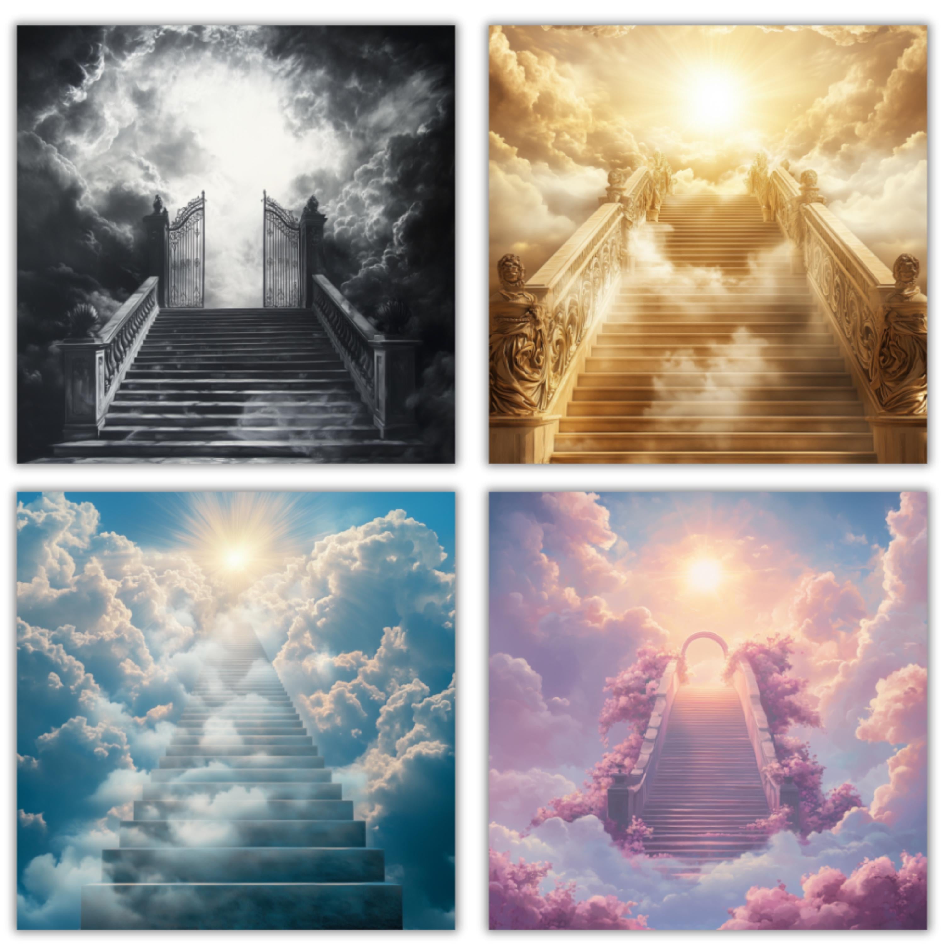 30 Memorial Heaven Backgrounds Png Bundle, Memorial Backgrounds, In Loving Memory Backgrounds, Heaven Stair Steps & Gate, Rest In Peace - Editable Memorial Canva Template