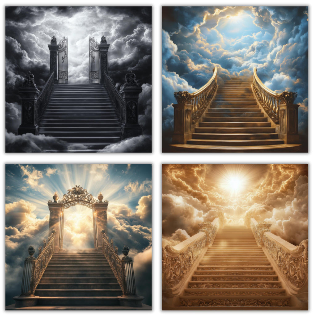 30 Memorial Heaven Backgrounds Png Bundle, Memorial Backgrounds, In Loving Memory Backgrounds, Heaven Stair Steps & Gate, Rest In Peace - Editable Memorial Canva Template