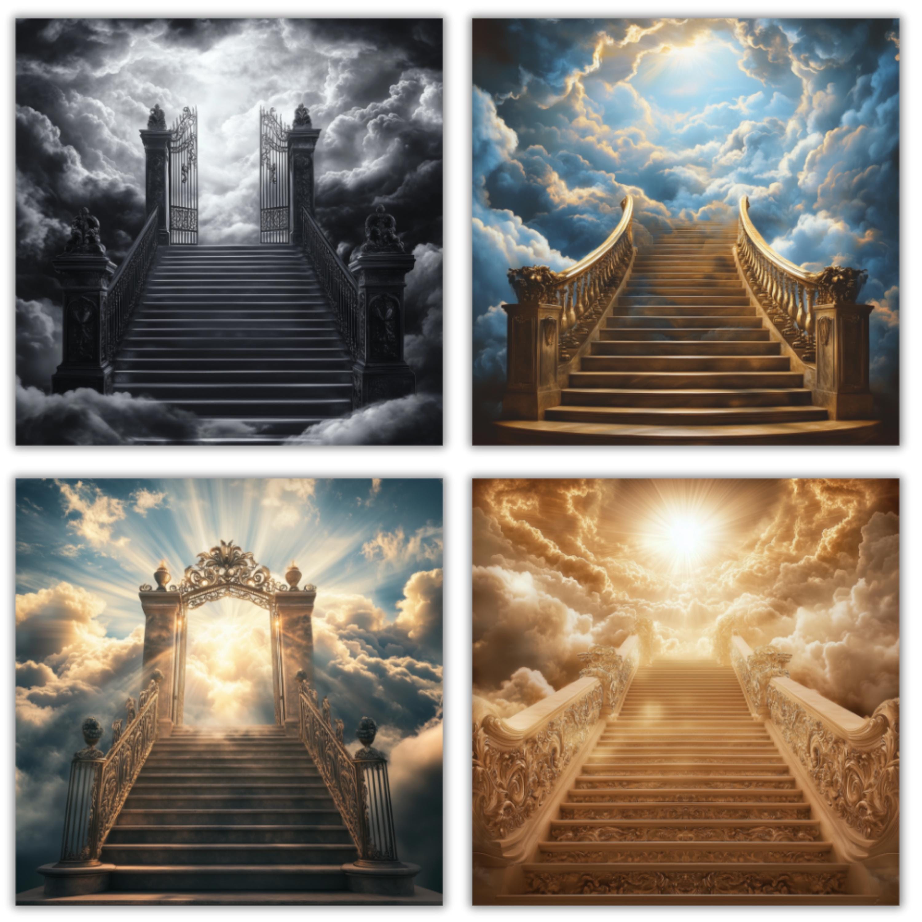 30 Memorial Heaven Backgrounds Png Bundle, Memorial Backgrounds, In Loving Memory Backgrounds, Heaven Stair Steps & Gate, Rest In Peace - Editable Memorial Canva Template