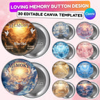 30 In Loving Memory Pin Button Canva Editable Templates, Memorial Pin Button Canva Designs, Rest in Peace Pin Button, Digital Download - Editable Memorial Canva Template