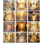 20 Golden Memorial Heaven Backgrounds Png Bundle, Memorial Background, In Loving Memory Background, Heaven Stair Steps & Gate, Rest In Peace - Editable Memorial Canva Template