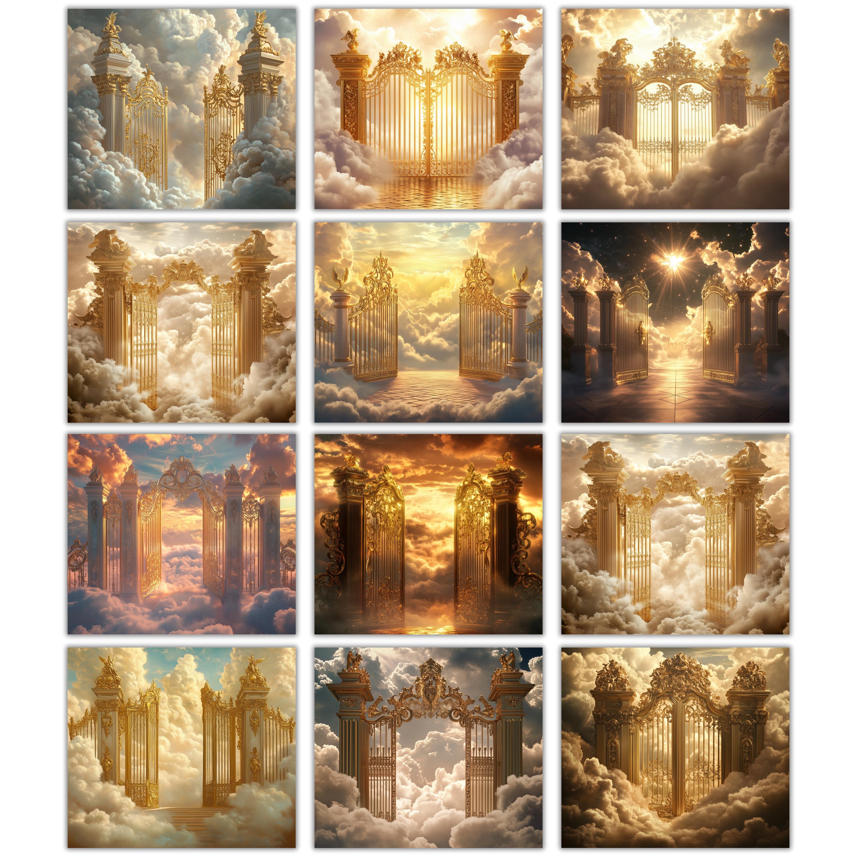 20 Golden Memorial Heaven Backgrounds Png Bundle, Memorial Background, In Loving Memory Background, Heaven Stair Steps & Gate, Rest In Peace - Editable Memorial Canva Template