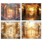 20 Golden Memorial Heaven Backgrounds Png Bundle, Memorial Background, In Loving Memory Background, Heaven Stair Steps & Gate, Rest In Peace - Editable Memorial Canva Template