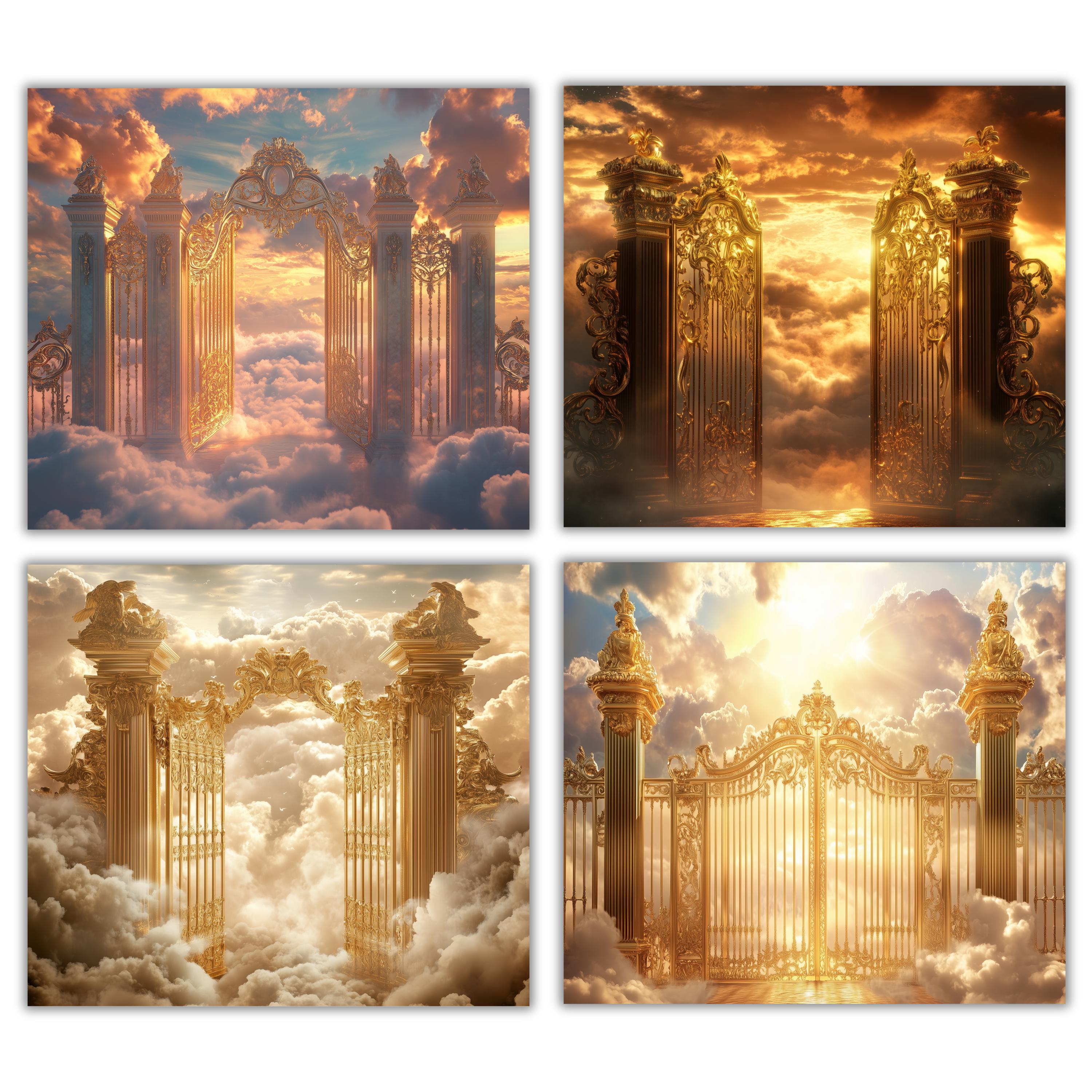 20 Golden Memorial Heaven Backgrounds Png Bundle, Memorial Background, In Loving Memory Background, Heaven Stair Steps & Gate, Rest In Peace - Editable Memorial Canva Template
