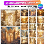 20 Golden Memorial Heaven Backgrounds Png Bundle, Memorial Background, In Loving Memory Background, Heaven Stair Steps & Gate, Rest In Peace - Editable Memorial Canva Template