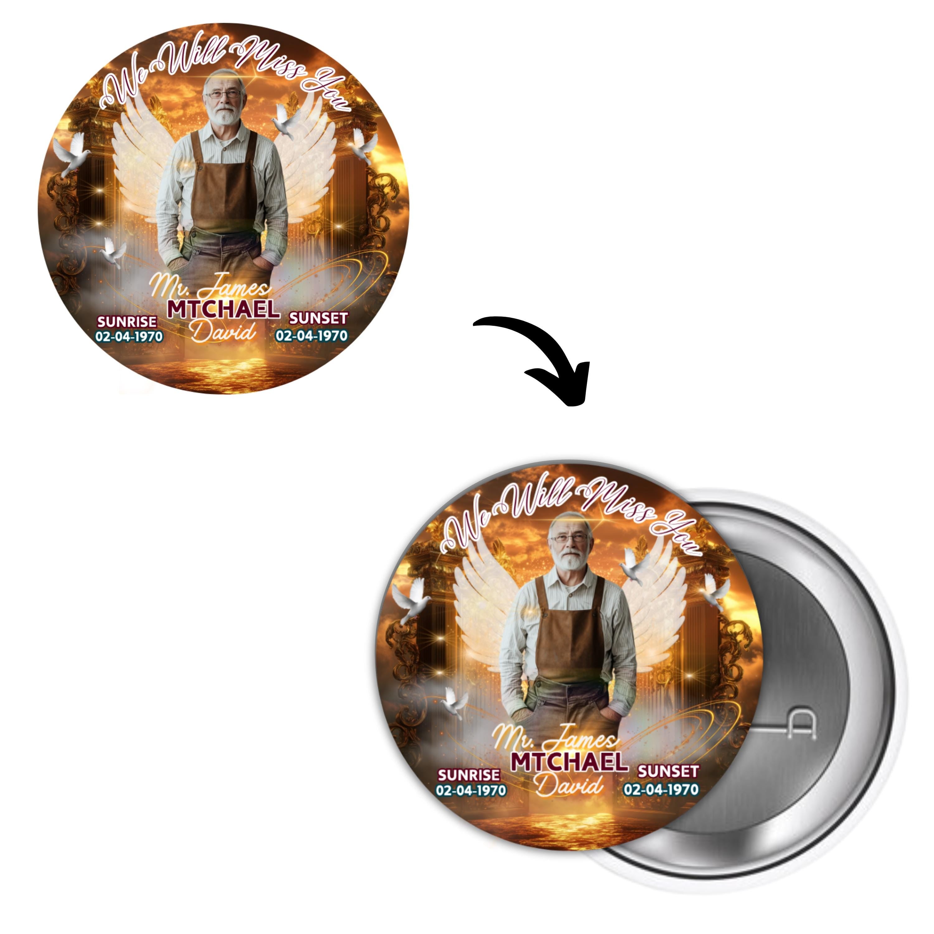 40 In Loving Memory Golden Pin Button Canva Editable Templates, Memorial Pin Button Canva Design, Rest in Peace Pin Button, Digital Download - Editable Memorial Canva Template