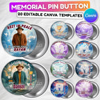 22 In Loving Memory Pin Button Canva Editable Templates, Memorial Pin Button Canva Designs, Rest in Peace Button, Instant Download - Editable Memorial Canva Template