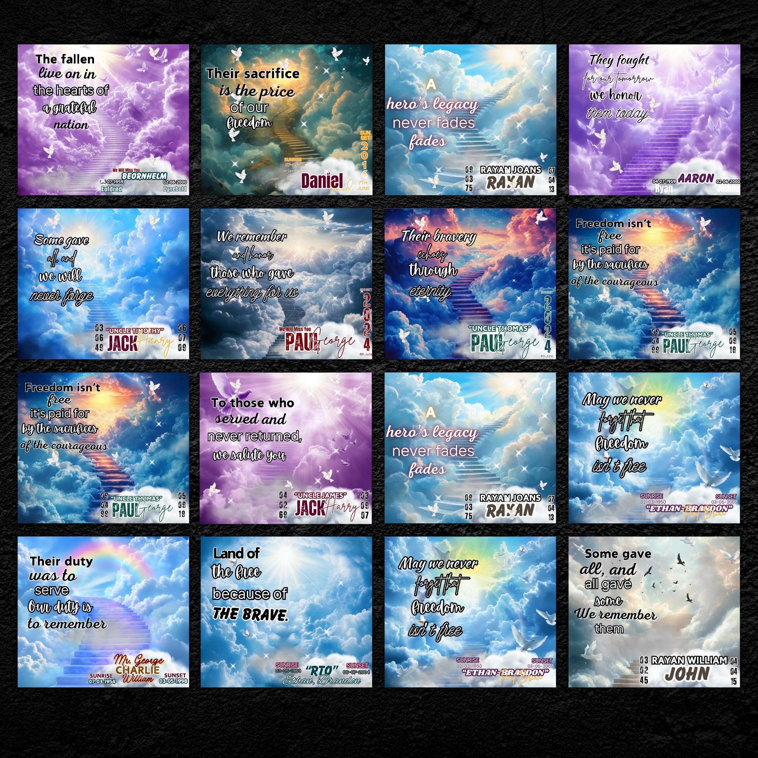 20 Memorial Tumbler Canva Editable Template Bundle, Canva Editable Template, Memorial Blue Tumbler, Add your Own Photo Canva Tumbler - Editable Memorial Canva Template