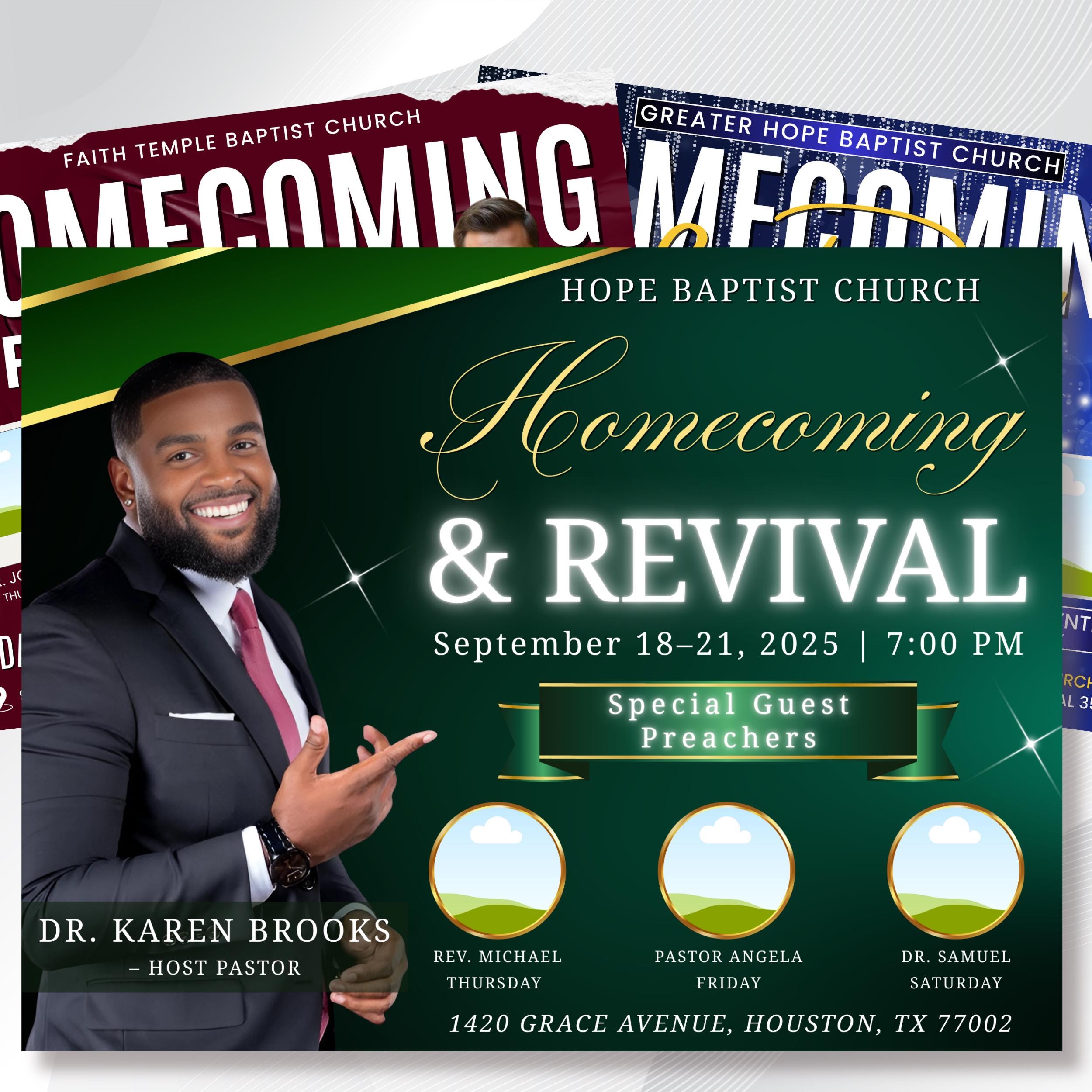 04 Homecoming and Revival Flyer Editable Template, Homecoming Campaign Template, Canva Frame Template, Digital Template, Instant Download - Editable Memorial Canva Template