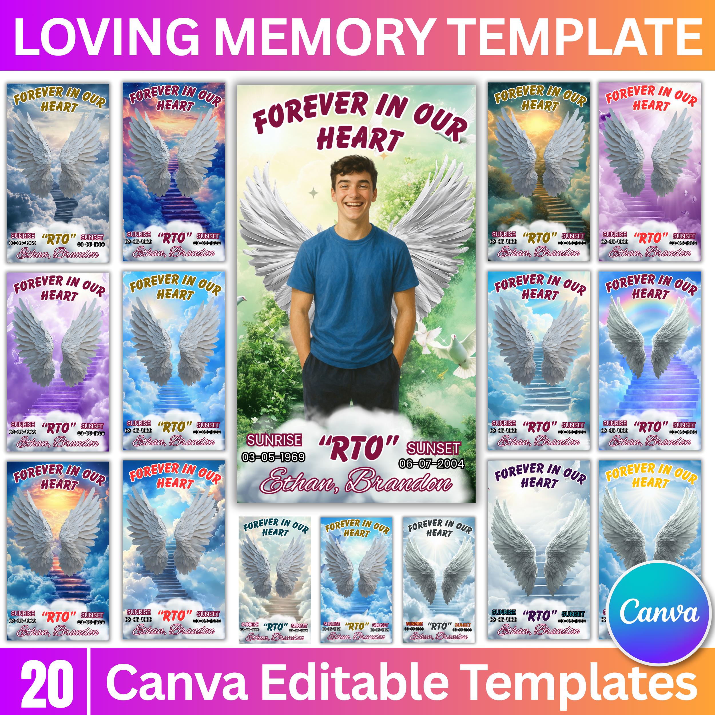 20 In Loving Memory Canva Editable Templates, Memorial Canva Template, Rest In Peace Design, Funeral Celebration of Life, Digital Download - Editable Memorial Canva Template