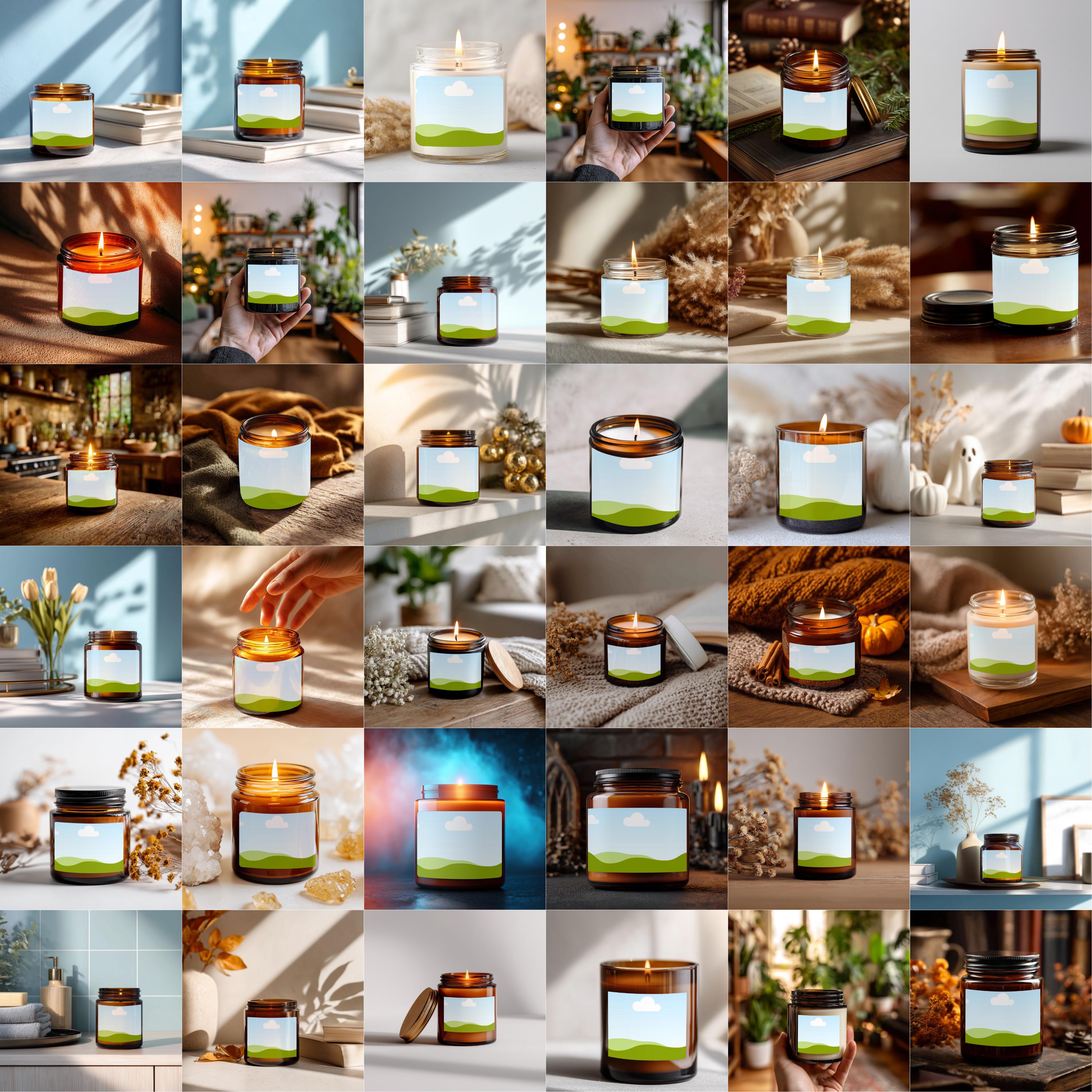 45 Candle Mockup Canva Template Bundle, Amber Candle Jar Mockup, Custom Candle Mockups Template, Amber & Scented Candle Designs - Editable Memorial Canva Template
