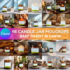 45 Candle Mockup Canva Template Bundle, Amber Candle Jar Mockup, Custom Candle Mockups Template, Amber & Scented Candle Designs - Editable Memorial Canva Template