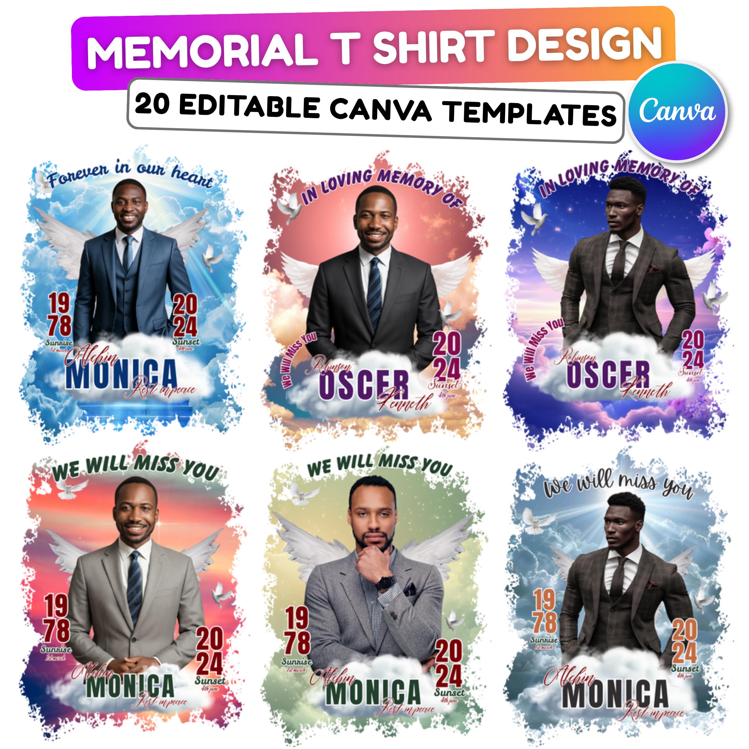 20 In Loving Memory T Shirt Canva Editable Templates, In Loving Memory Templates, Memorial Canva Template, Funeral & Celebration of Life - Editable Memorial Canva Template