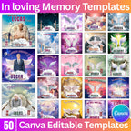 50 In Loving Memory Canva Editable Templates, Memorial Canva Template, Rest In Peace Design, Funeral Celebration of Life, Digital Download - Editable Memorial Canva Template