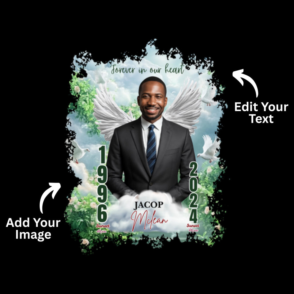 20 Forever In Our Heart T Shirt Canva Editable Templates, In Loving Memory Templates, Memorial Canva Template, Funeral & Celebration of Life - Editable Memorial Canva Template