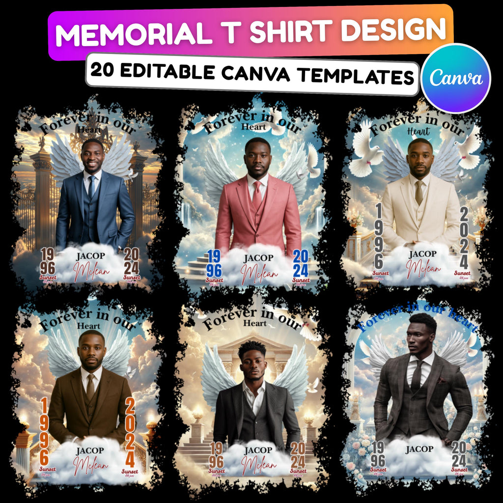 20 Forever In Our Heart T Shirt Canva Editable Templates, In Loving Memory Templates, Memorial Canva Template, Funeral & Celebration of Life - Editable Memorial Canva Template
