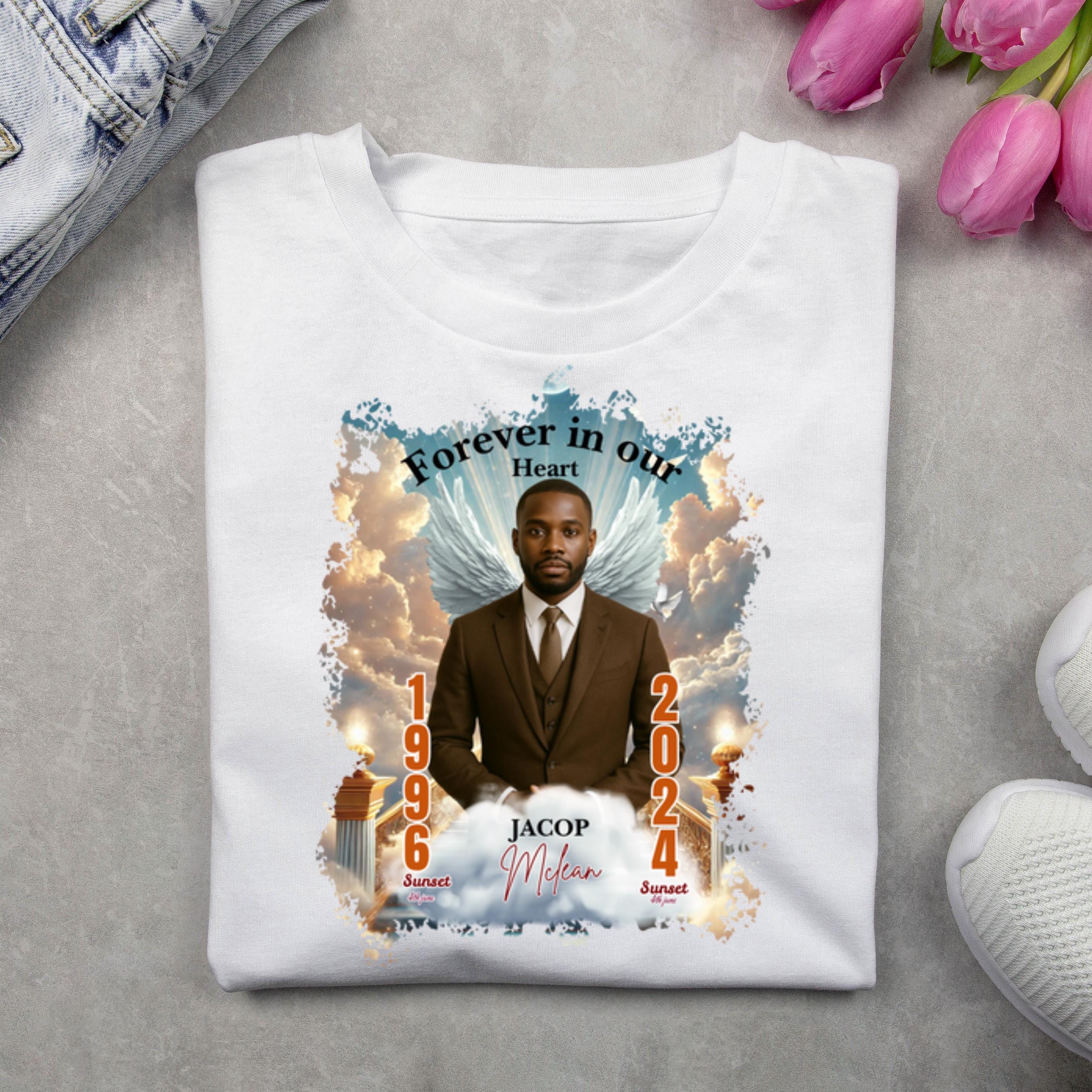 20 Forever In Our Heart T Shirt Canva Editable Templates, In Loving Memory Templates, Memorial Canva Template, Funeral & Celebration of Life - Editable Memorial Canva Template