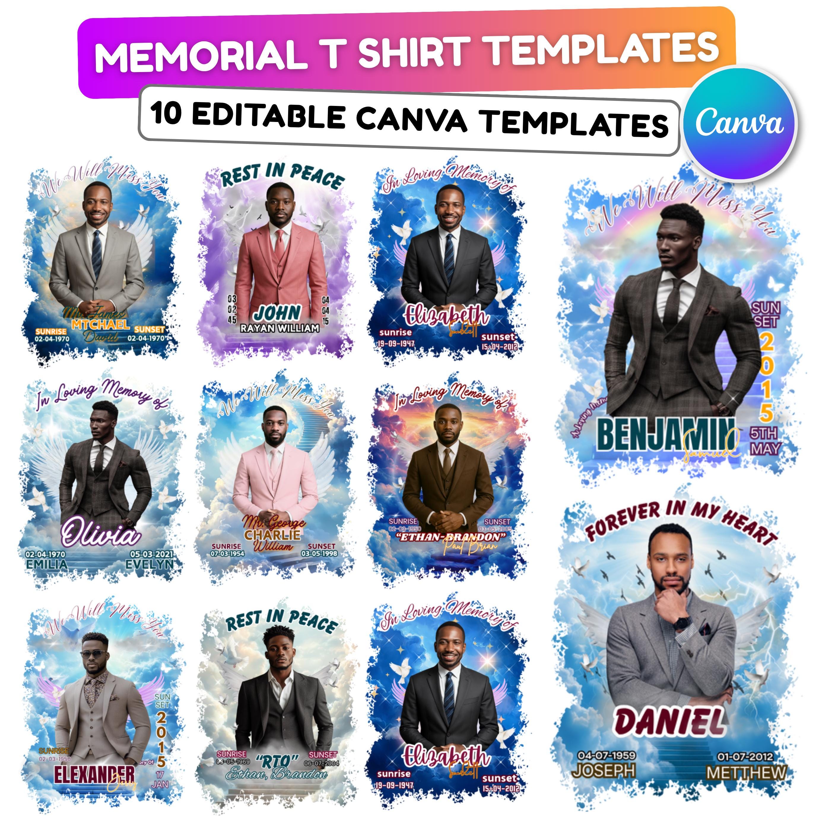10 In Loving Memory T Shirt Canva Editable Templates, Rest In Peace Templates, Memorial Canva Template, Forever In My Heart,Digital Download - Editable Memorial Canva Template