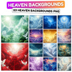 23 Memorial Heaven Backgrounds Png Bundle, Memorial Backgrounds, In Loving Memory Backgrounds, Heaven Stair Steps & Gate, Rest In Peace - Editable Memorial Canva Template