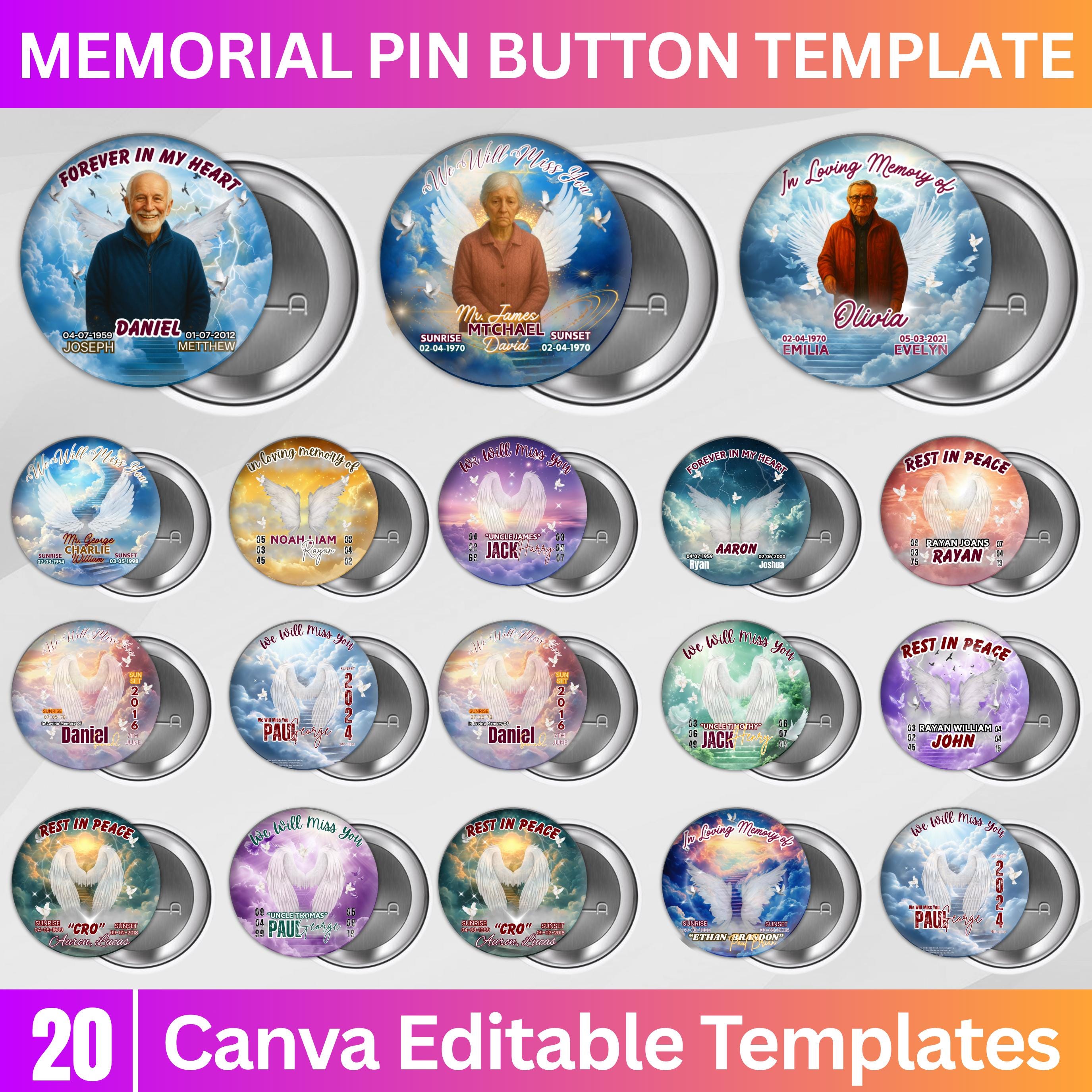50 Forever In My Heart Pin Button Canva Editable Templates, Memorial Pin Button Canva Design, In Loving Memory Pin Button, Rest In Peace - Editable Memorial Canva Template