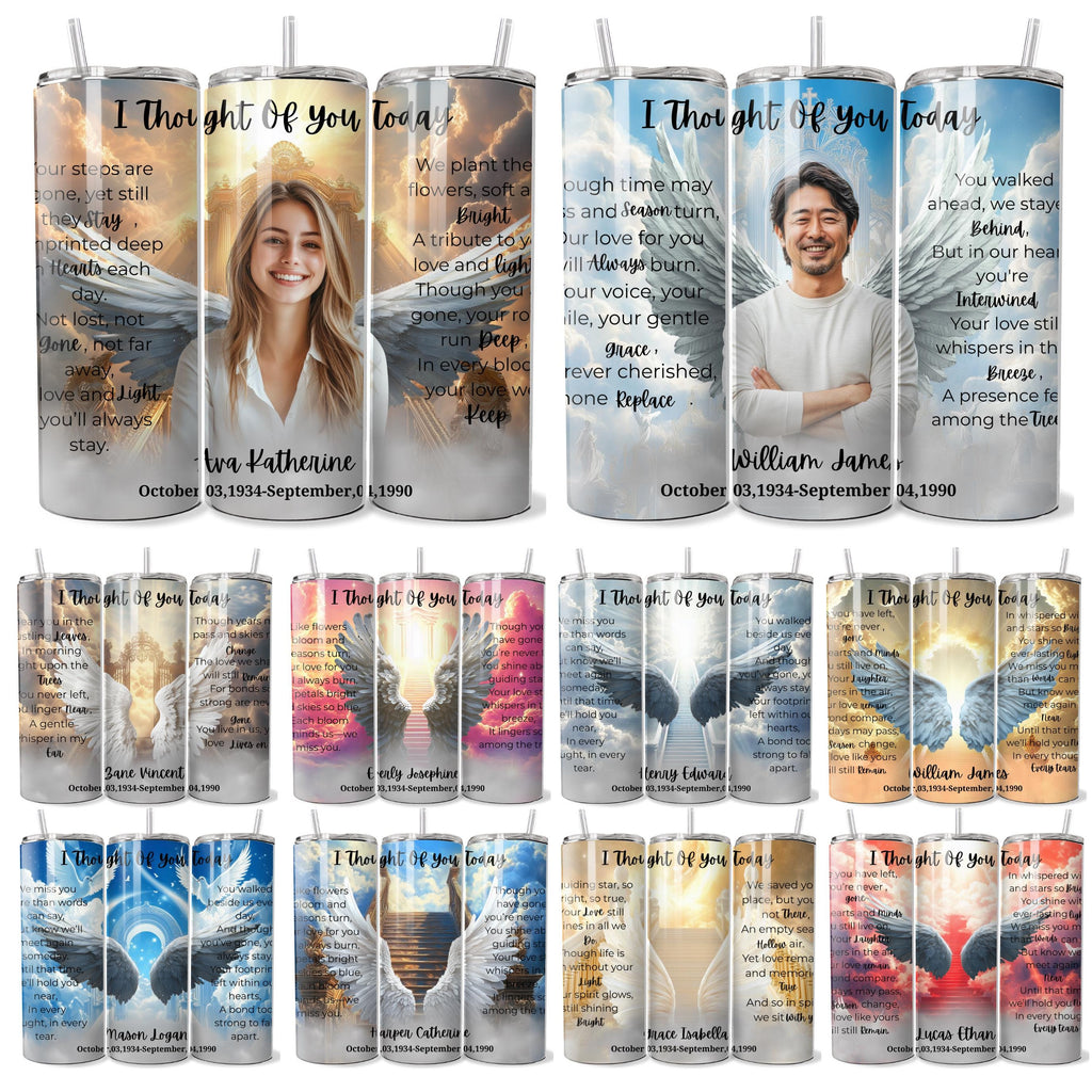 20 Memorial Poem Tumbler Canva Editable Template, I Thought Of You Today, Memorial Tumbler Template, Add your Own Photo Canva Tumbler - Editable Memorial Canva Template