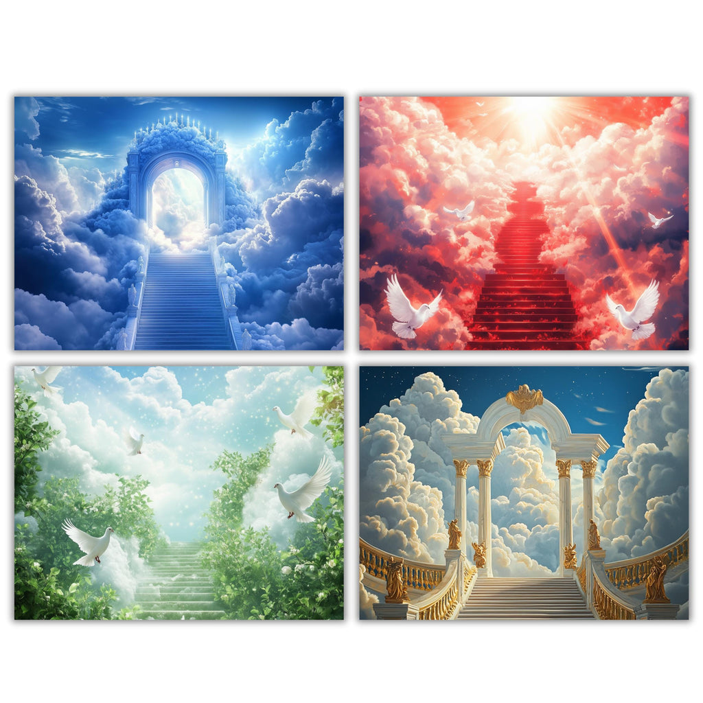 30 Memorial Heaven Backgrounds Png Bundle, Memorial Backgrounds, In Loving Memory Backgrounds, Heaven Stair Steps & Gate, Rest In Peace - Editable Memorial Canva Template