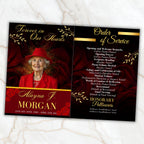 08 Pages Red Funeral Program Template, Bi-Fold Funeral Program, Obituary Celebration Of Life Program, Digital Download - Editable Memorial Canva Template