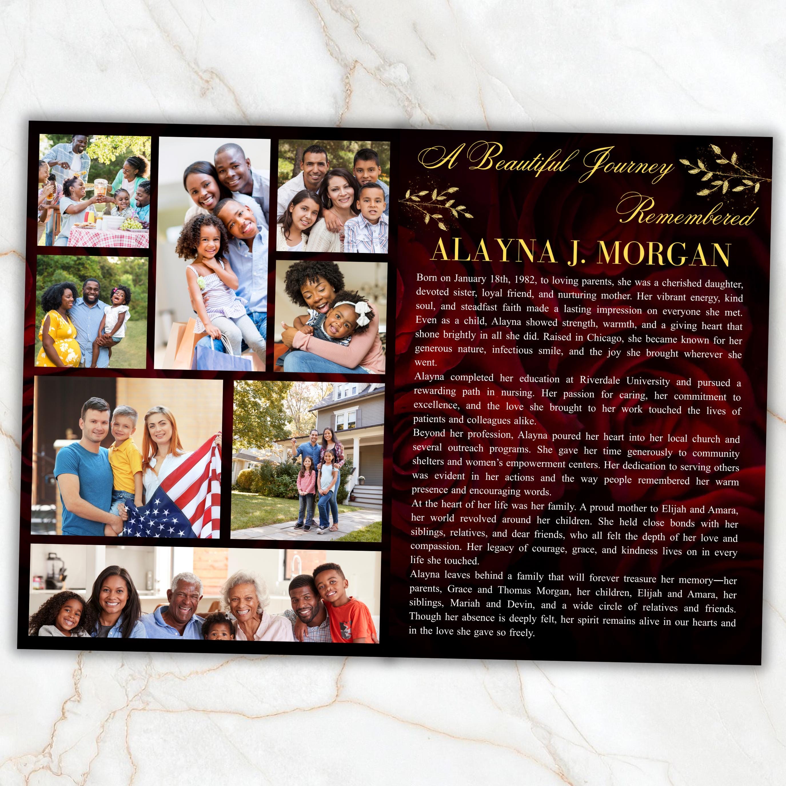 08 Pages Red Funeral Program Template, Bi-Fold Funeral Program, Obituary Celebration Of Life Program, Digital Download - Editable Memorial Canva Template