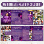 08 Pages Purple Funeral Program Template, Bi-Fold Funeral Program, Obituary Celebration Of Life Program, Digital Download - Editable Memorial Canva Template