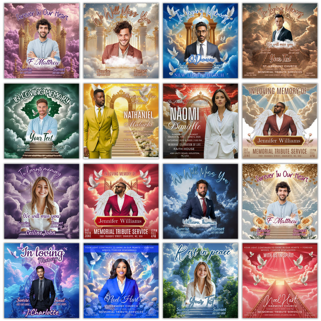 15 Memorial Church Flyer Canva Editable Template, In Loving Memory Flyer, Rest In Piecs Flyer, Funeral Invite Flyer Template - Editable Memorial Canva Template
