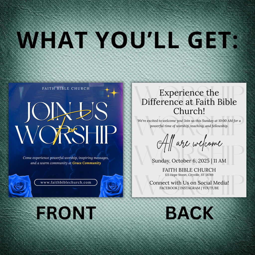10 Worship Church Invite Invitation for Events, Worship Church Announcement Flyer, Worship Invite Card Flyer, Iteneraries, Outreach Template - Editable Memorial Canva Template